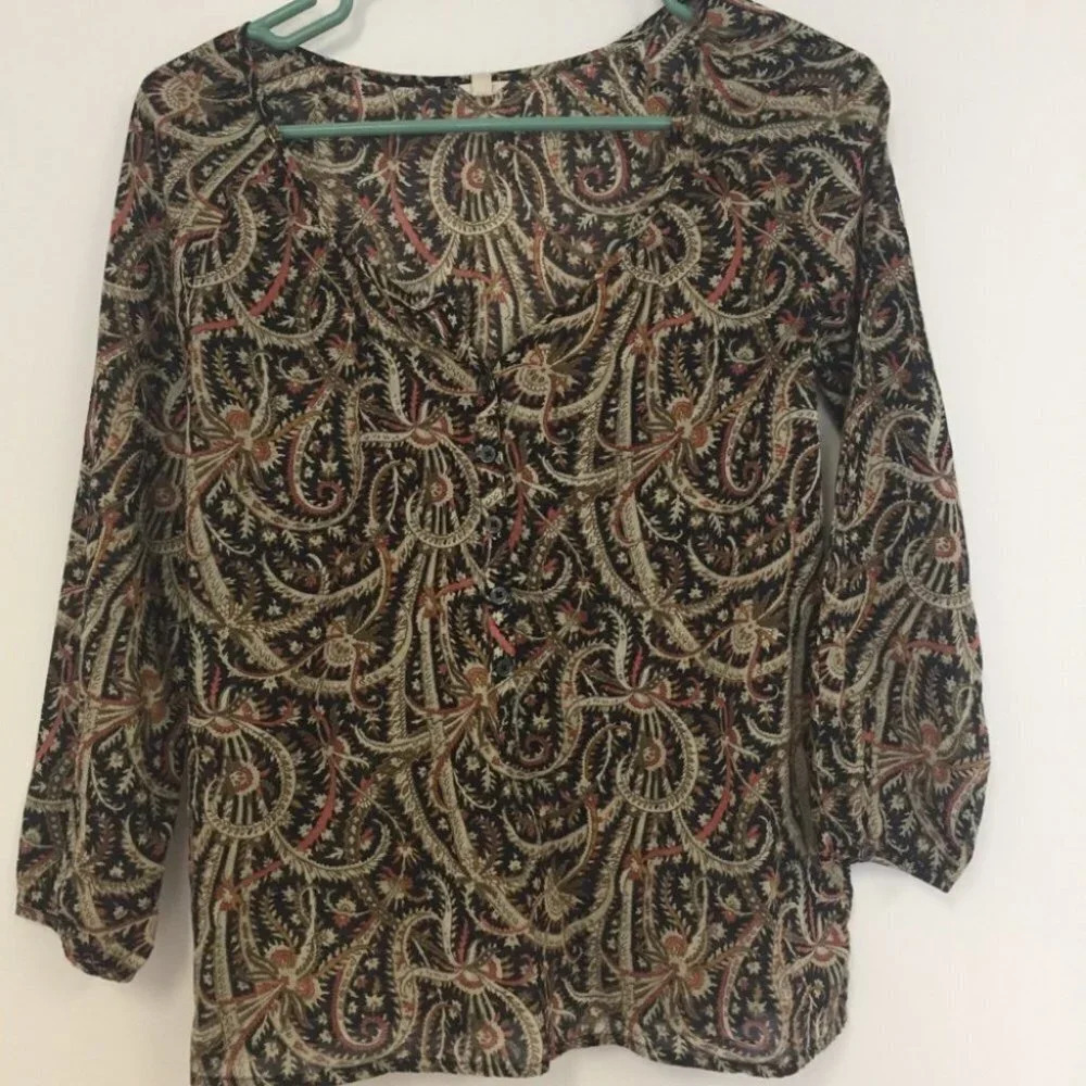 J crew Paisley Printed Sheer Blouse Popover